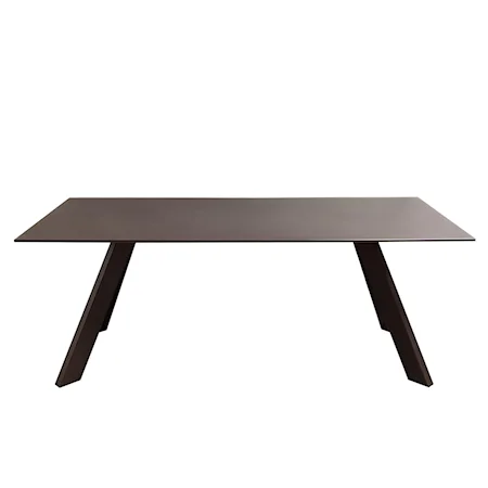 Rectangular Dining Table with Chocolate Frosted Glass Top & Painted Iron Legs